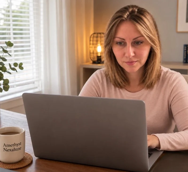 Anasztázia working at her desk