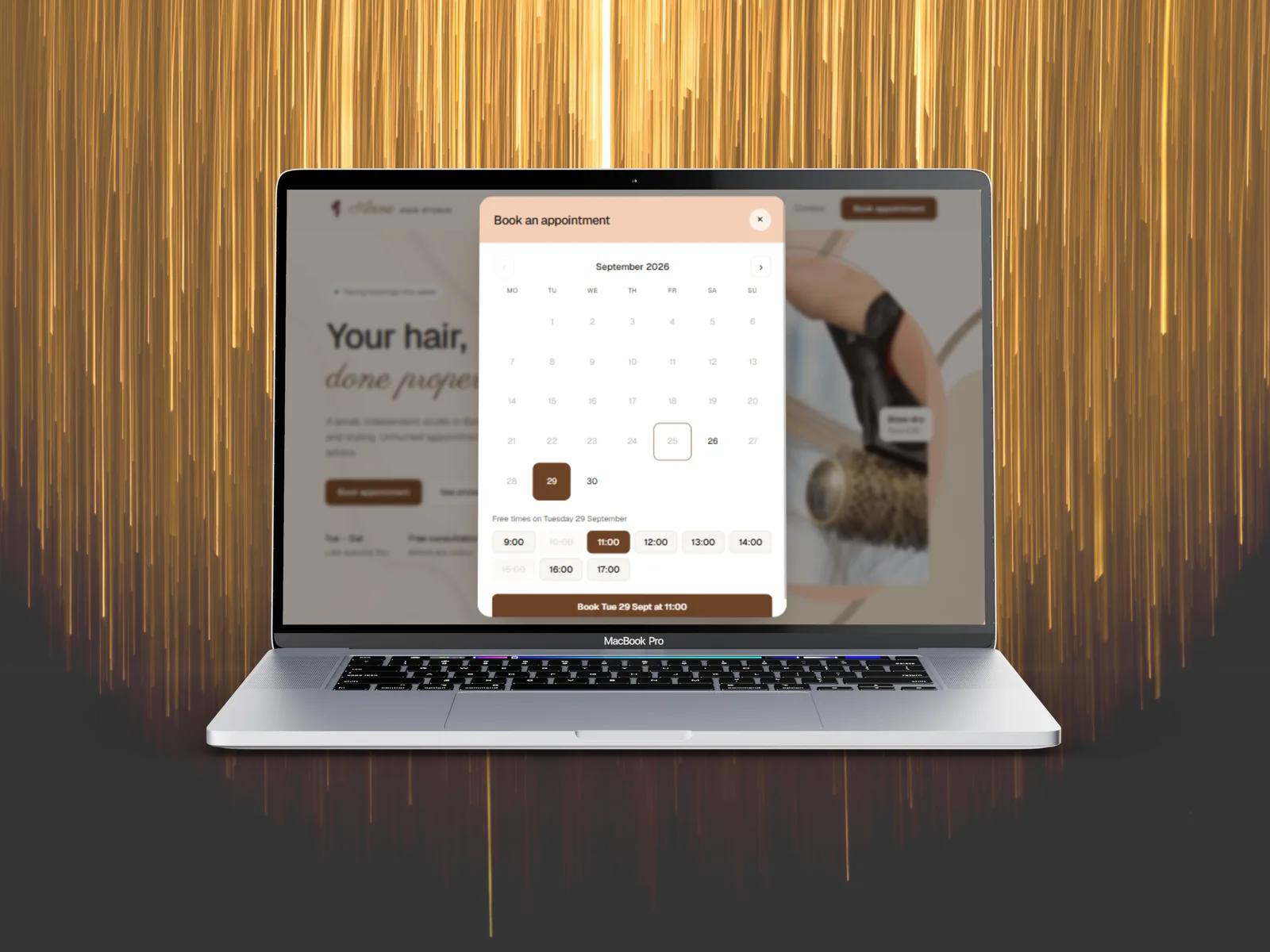 Hair studio website booking calendar preview