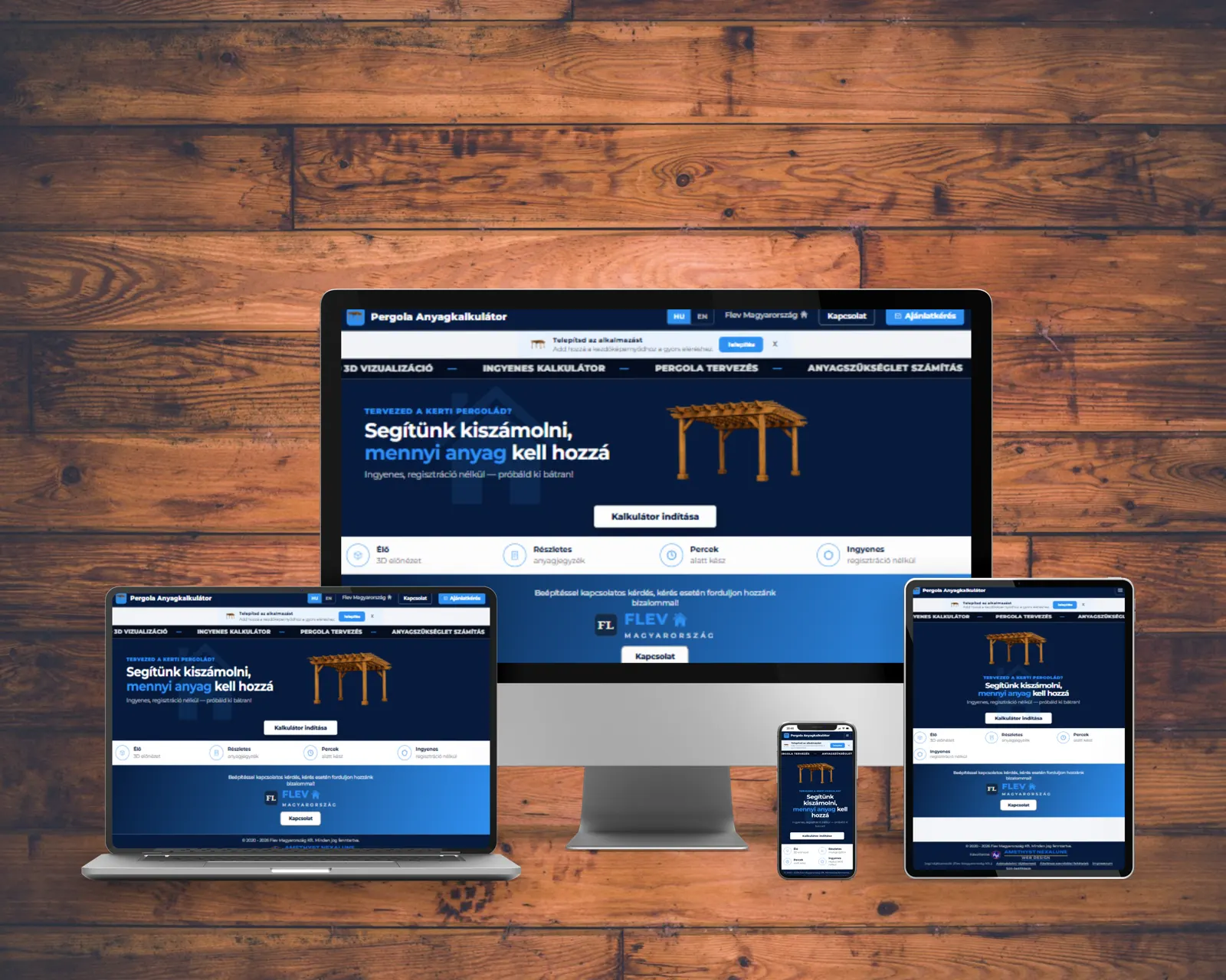 Pergola Calculator homepage preview across devices