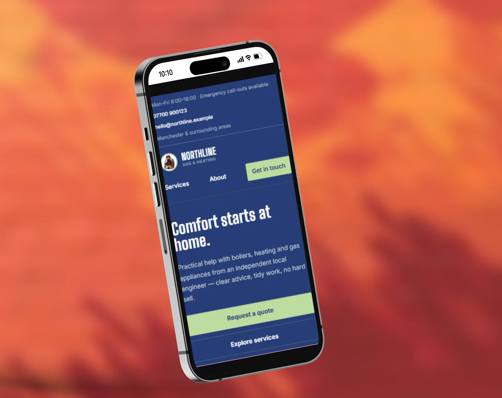 Plumber and heating website on a phone preview