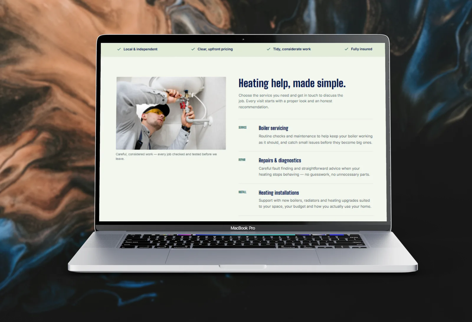 Plumber and heating website services section preview