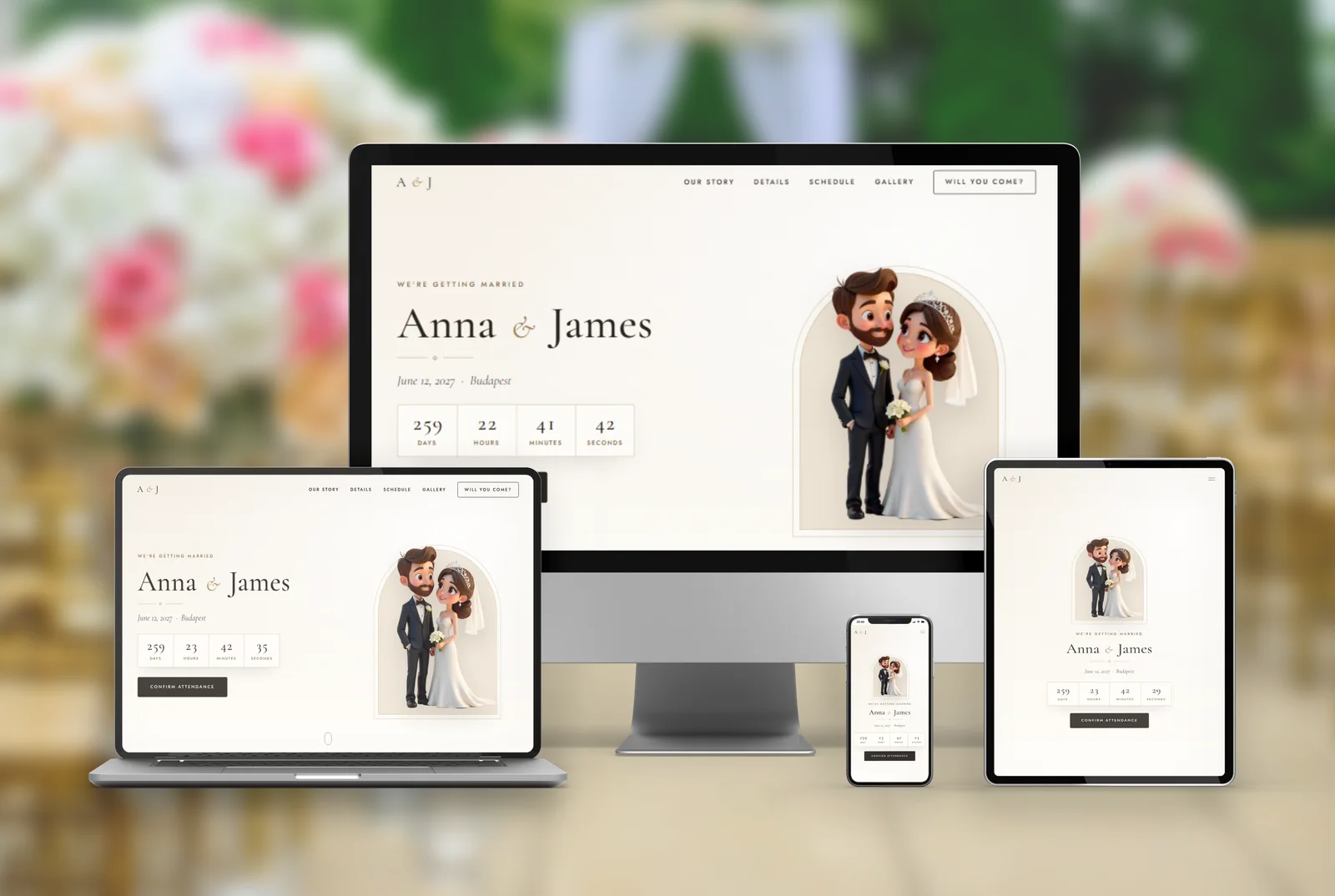 Wedding website preview across devices
