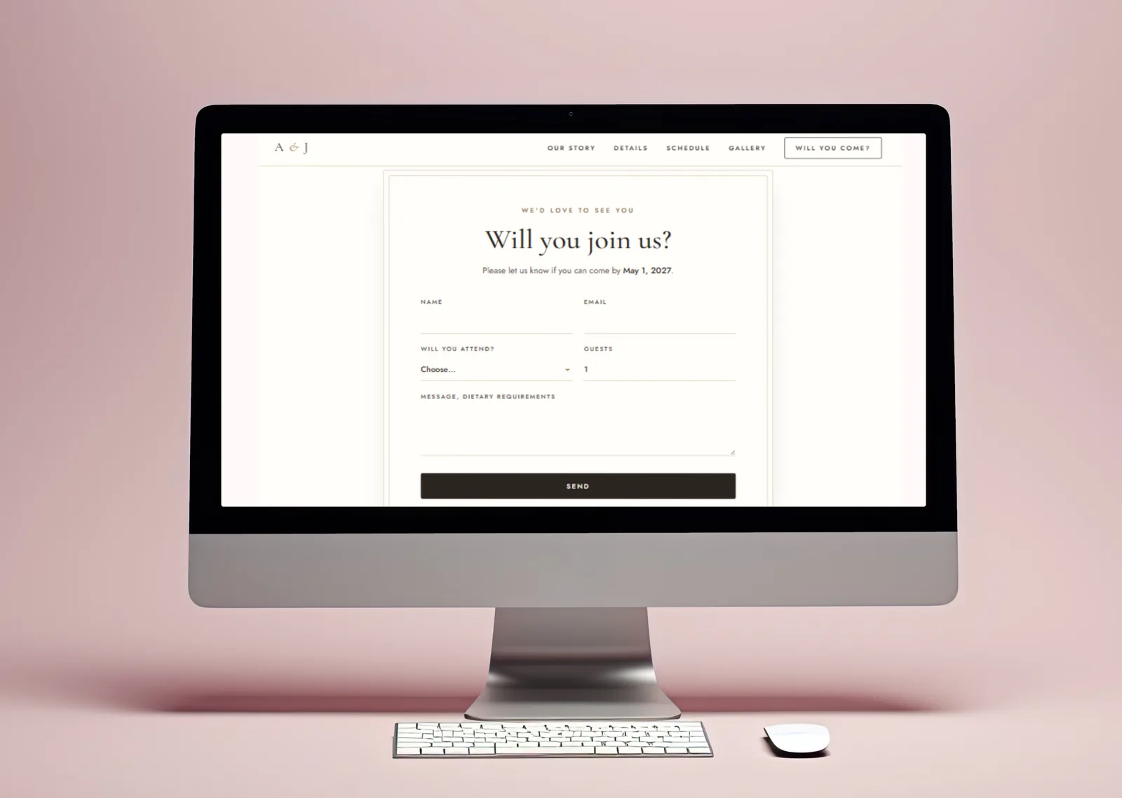Wedding website RSVP form preview